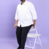 HIGHLANDER Plus Size White Micro Ditsy Printed Spread Collar Cotton Casual Shirt