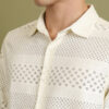 HIGHLANDER Relaxed Fit Self Design Casual Crochet Shirt