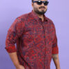 HIGHLANDER Rust & Blue Ethnic Printed Plus Size Cotton Casual Shirt