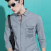 HIGHLANDER Slim Fit Typography Printed Spread Collar Cotton Casual Shirt