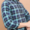 HIGHLANDER Teal Tartan Checked Slim Fit Spread Collar Twill Cotton Casual Shirt