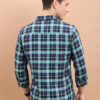 HIGHLANDER Teal Tartan Checked Slim Fit Spread Collar Twill Cotton Casual Shirt