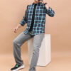 HIGHLANDER Teal Tartan Checked Slim Fit Spread Collar Twill Cotton Casual Shirt