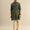 House of Pataudi Shirt Collar Roll-Up Sleeves Thread Work Detail Pure Cotton Jashn Kurta