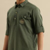 House of Pataudi Shirt Collar Roll-Up Sleeves Thread Work Detail Pure Cotton Jashn Kurta