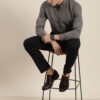 INVICTUS Men Easy Care Grey & Black Self Design Formal Shirt
