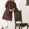 Jompers Ethnic Motifs Printed Mandarin Collar Silk & Cotton Straight Kurta