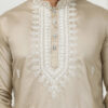 Jompers Floral Embroidered Mandarin Collar Thread Work Straight Cotton Silk Kurta
