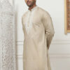 Jompers Floral Embroidered Mandarin Collar Thread Work Straight Cotton Silk Kurta