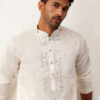 Jompers Floral Embroidered Mirror Work Mandarin Collar Cotton Silk Straight Republic Day Republic Day Kurta