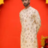 Jompers Floral Printed Mandarin Collar Silk Cotton Straight Kurta
