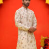 Jompers Floral Printed Mandarin Collar Silk Cotton Straight Kurta
