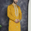 Jompers Geometric Embroidered Mandarin Collar Mirror Work Cotton Silk Straight Kurta