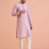 KISAH Men Thread Work Mandarin Collar Long Sleeves Straight Kurta