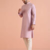 KISAH Men Thread Work Mandarin Collar Long Sleeves Straight Kurta