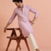 KISAH Men Thread Work Mandarin Collar Long Sleeves Straight Kurta