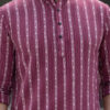 LADSLOOM Striped Band Collar Thread Work Pure Cotton Straight Short Kurta