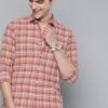 Mast & Harbour Men Rust Pink & Maroon Regular Fit Checked Casual Cotton Linen Shirt