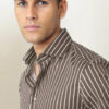 MISCHIEF MONKEY Classic Striped Cotton Spread Collar Curved Formal Shirt