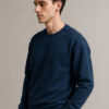 Organic Chics Men Solid Round Neck Navy Fleece Sweatshirt