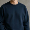 Organic Chics Men Solid Round Neck Navy Fleece Sweatshirt