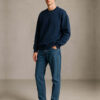 Organic Chics Men Solid Round Neck Navy Fleece Sweatshirt