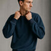 Organic Chics Men Solid Round Neck Navy Fleece Sweatshirt