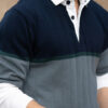 Powerlook Colourblocked Shirt Collar Ribbed Sweatshirt