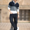 Powerlook Colourblocked Shirt Collar Ribbed Sweatshirt