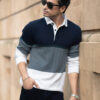 Powerlook Colourblocked Shirt Collar Ribbed Sweatshirt