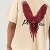 PRONK Men Beige Graphic Printed Oversized T-shirt