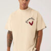 PRONK Men Beige Graphic Printed Oversized T-shirt