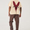 PRONK Men Beige Graphic Printed Oversized T-shirt