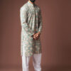 Rawayi Floral Printed Linen Thread Work Straight Kurta