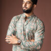 Rawayi Floral Printed Linen Thread Work Straight Kurta