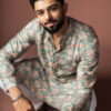 Rawayi Floral Printed Linen Thread Work Straight Kurta