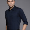 Raymond Men Navy Blue And White Slim Fit Micro Ditsy Printed Pure Cotton Formal Shirt