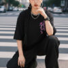 Rigo Unisex Black Round Neck Cotton Typography Printed Drop Shoulder Oversized T-shirt