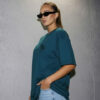 Rigo Unisex Teal Round Neck Cotton Printed Drop Shoulder Oversized T-shirt