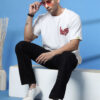 Rigo Unisex Typography Printed Drop-Shoulder Sleeves Cotton Oversized T-shirt