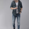 Roadster Men Blue Checked Hooded Casual Shirt
