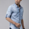 Roadster Men Blue Solid Washed Cotton Denim Shirt