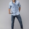 Roadster Men Blue Solid Washed Cotton Denim Shirt
