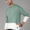 Roadster Men Green & White Colourblocked Sweatshirt