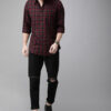 Roadster Men Maroon & Black Checked Pure Cotton Casual Shirt