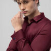Snitch Maroon Classic Spread Collar Slim Fit Satin Cotton Casual Shirt