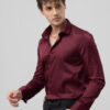 Snitch Maroon Classic Spread Collar Slim Fit Satin Cotton Casual Shirt