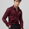 Snitch Maroon Classic Spread Collar Slim Fit Satin Cotton Casual Shirt