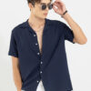 Snitch Navy Blue Classic Boxy Self Design Casual Shirt