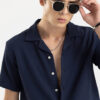 Snitch Navy Blue Classic Boxy Self Design Casual Shirt